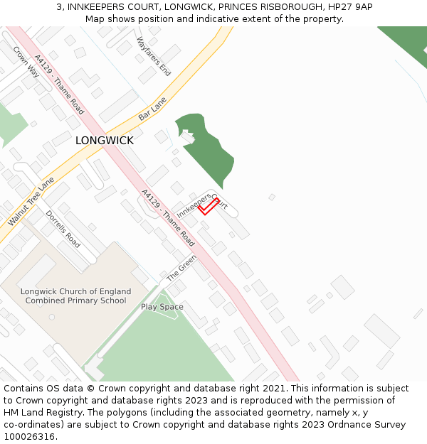 3, INNKEEPERS COURT, LONGWICK, PRINCES RISBOROUGH, HP27 9AP: Location map and indicative extent of plot
