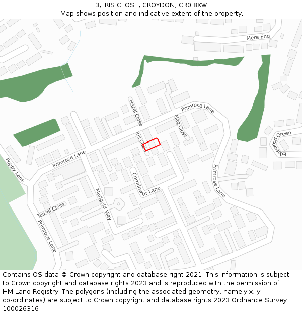 3, IRIS CLOSE, CROYDON, CR0 8XW: Location map and indicative extent of plot