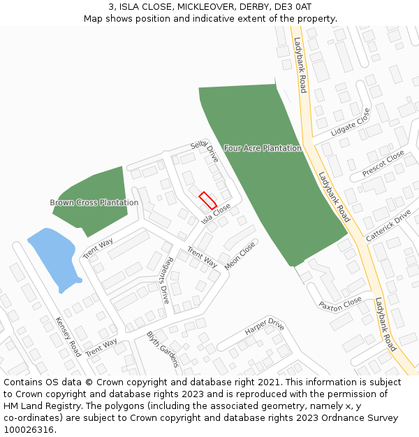 3, ISLA CLOSE, MICKLEOVER, DERBY, DE3 0AT: Location map and indicative extent of plot