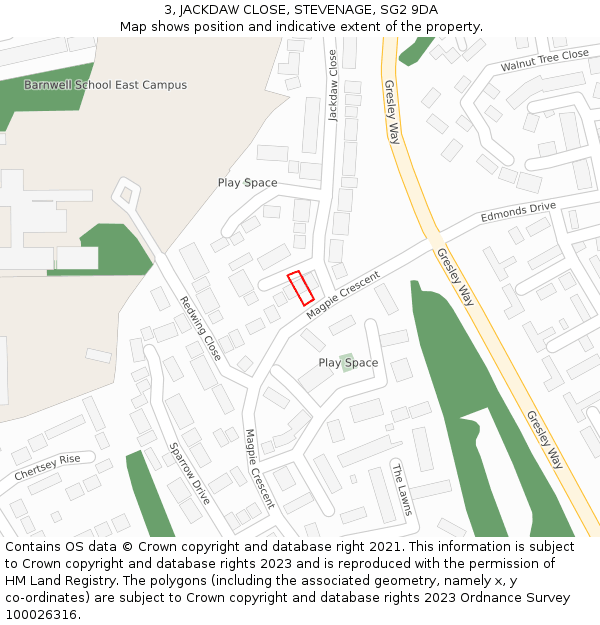 3, JACKDAW CLOSE, STEVENAGE, SG2 9DA: Location map and indicative extent of plot