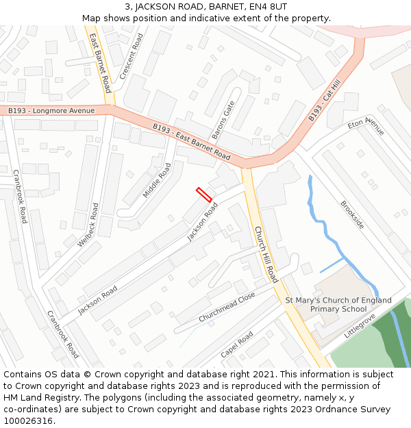 3, JACKSON ROAD, BARNET, EN4 8UT: Location map and indicative extent of plot