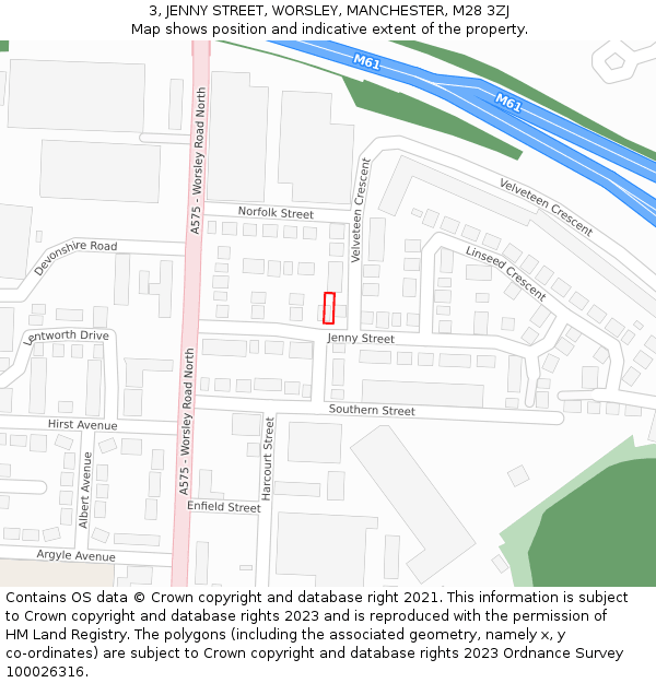 3, JENNY STREET, WORSLEY, MANCHESTER, M28 3ZJ: Location map and indicative extent of plot