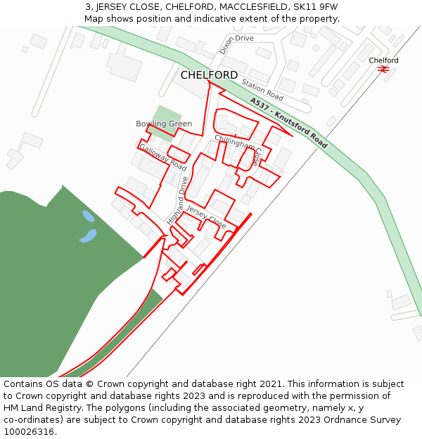 3, JERSEY CLOSE, CHELFORD, MACCLESFIELD, SK11 9FW: Location map and indicative extent of plot