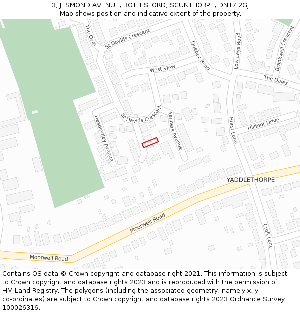3, JESMOND AVENUE, BOTTESFORD, SCUNTHORPE, DN17 2GJ: Location map and indicative extent of plot