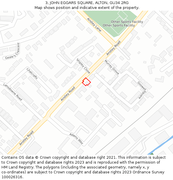 3, JOHN EGGARS SQUARE, ALTON, GU34 2RG: Location map and indicative extent of plot