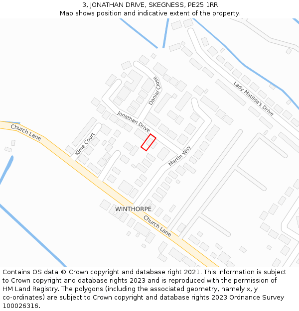 3, JONATHAN DRIVE, SKEGNESS, PE25 1RR: Location map and indicative extent of plot