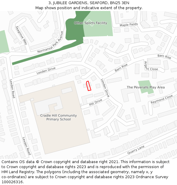 3, JUBILEE GARDENS, SEAFORD, BN25 3EN: Location map and indicative extent of plot