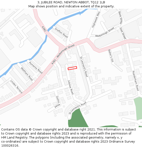 3, JUBILEE ROAD, NEWTON ABBOT, TQ12 1LB: Location map and indicative extent of plot