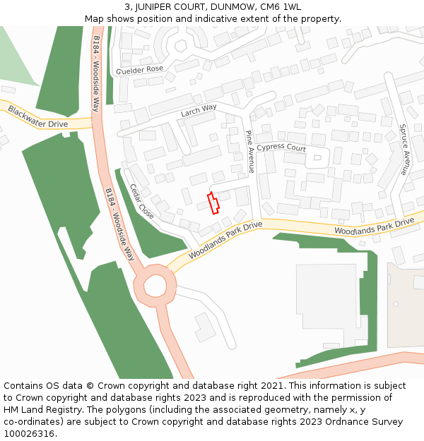 3, JUNIPER COURT, DUNMOW, CM6 1WL: Location map and indicative extent of plot