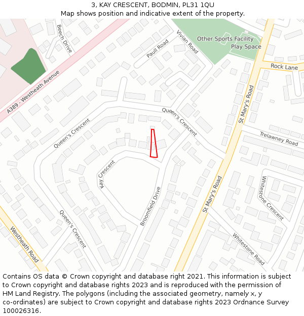 3, KAY CRESCENT, BODMIN, PL31 1QU: Location map and indicative extent of plot