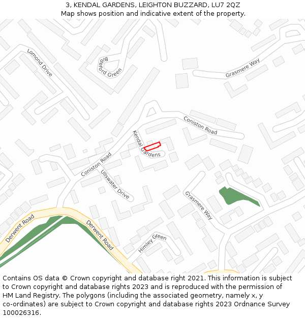 3, KENDAL GARDENS, LEIGHTON BUZZARD, LU7 2QZ: Location map and indicative extent of plot