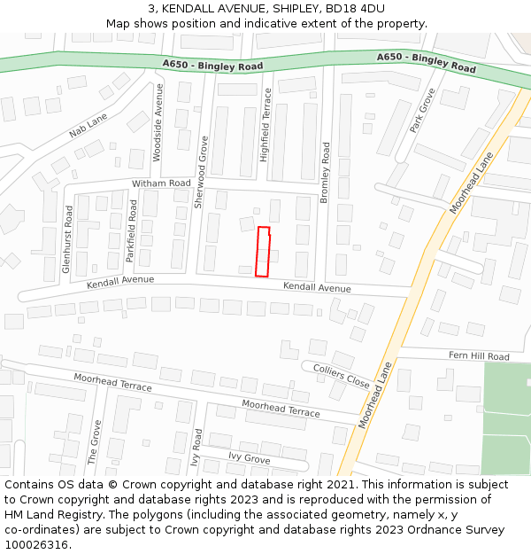 3, KENDALL AVENUE, SHIPLEY, BD18 4DU: Location map and indicative extent of plot