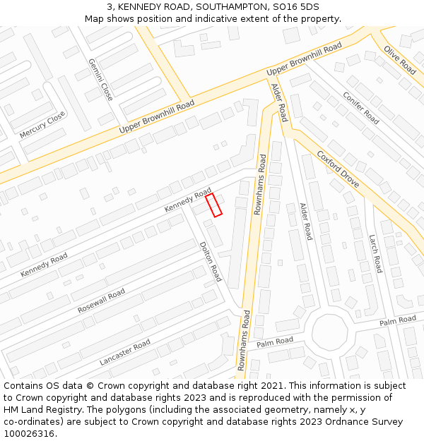 3, KENNEDY ROAD, SOUTHAMPTON, SO16 5DS: Location map and indicative extent of plot