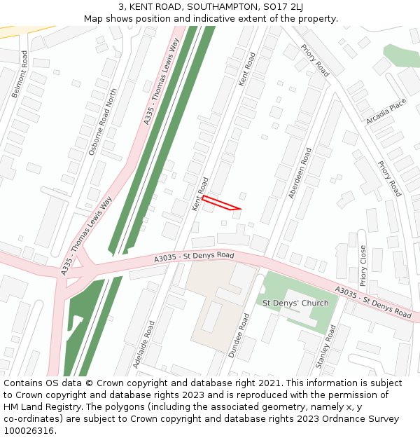 3, KENT ROAD, SOUTHAMPTON, SO17 2LJ: Location map and indicative extent of plot
