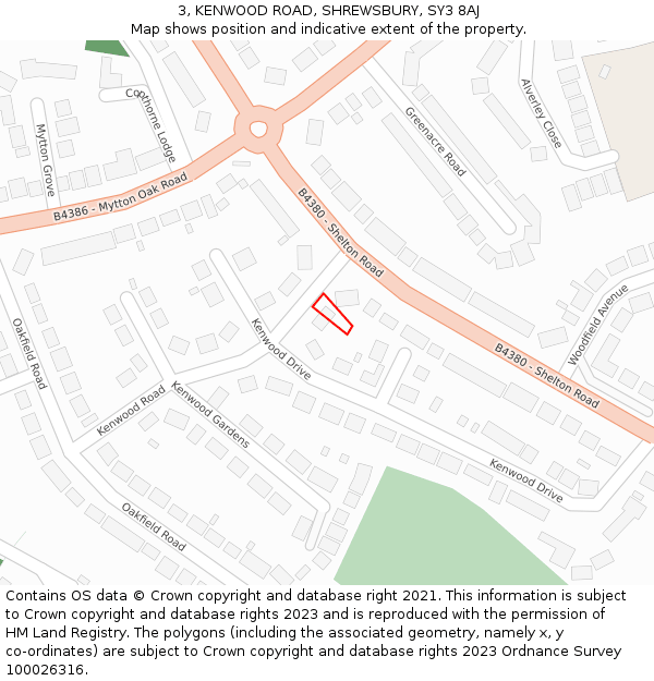 3, KENWOOD ROAD, SHREWSBURY, SY3 8AJ: Location map and indicative extent of plot