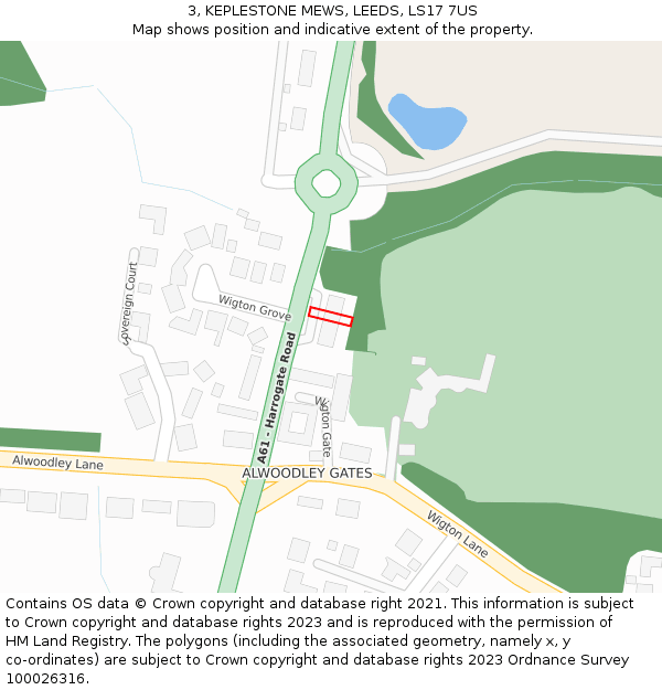 3, KEPLESTONE MEWS, LEEDS, LS17 7US: Location map and indicative extent of plot