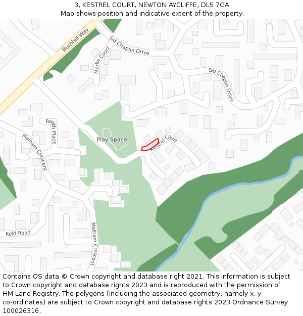 3, KESTREL COURT, NEWTON AYCLIFFE, DL5 7GA: Location map and indicative extent of plot