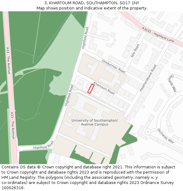 3, KHARTOUM ROAD, SOUTHAMPTON, SO17 1NY: Location map and indicative extent of plot