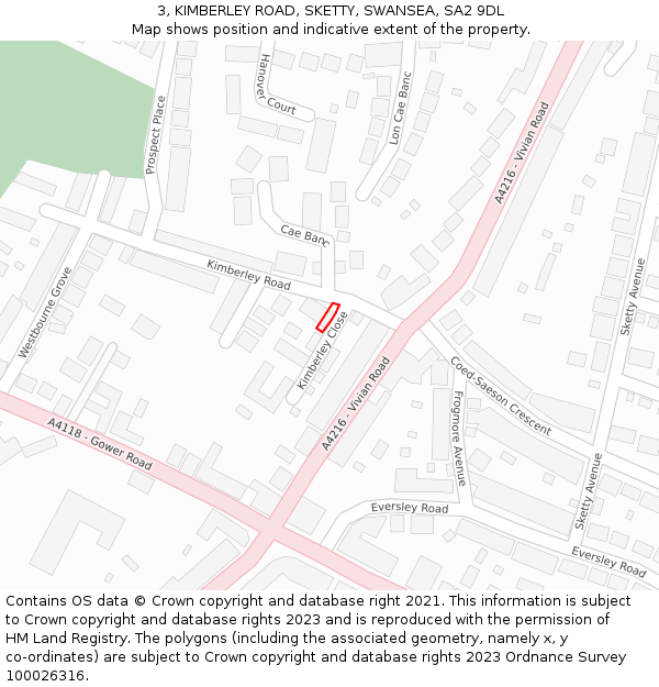 3, KIMBERLEY ROAD, SKETTY, SWANSEA, SA2 9DL: Location map and indicative extent of plot