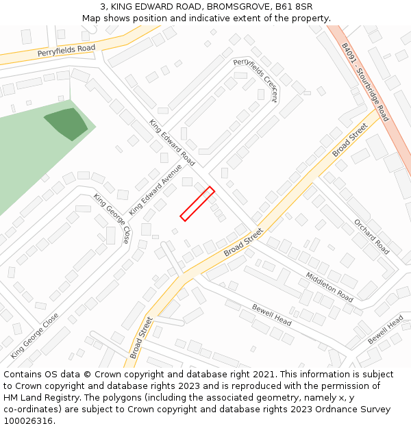 3, KING EDWARD ROAD, BROMSGROVE, B61 8SR: Location map and indicative extent of plot