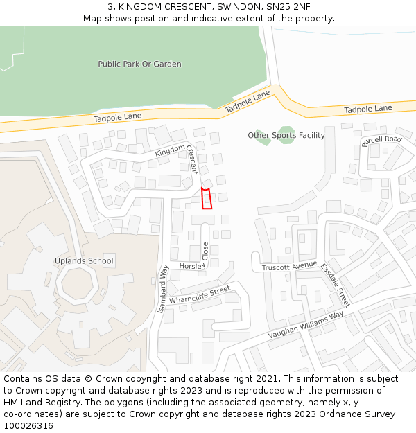 3, KINGDOM CRESCENT, SWINDON, SN25 2NF: Location map and indicative extent of plot