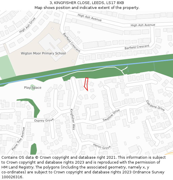 3, KINGFISHER CLOSE, LEEDS, LS17 8XB: Location map and indicative extent of plot