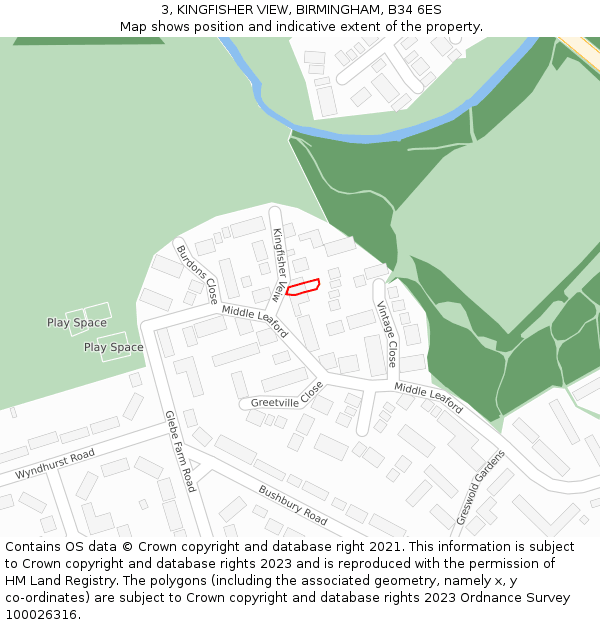 3, KINGFISHER VIEW, BIRMINGHAM, B34 6ES: Location map and indicative extent of plot