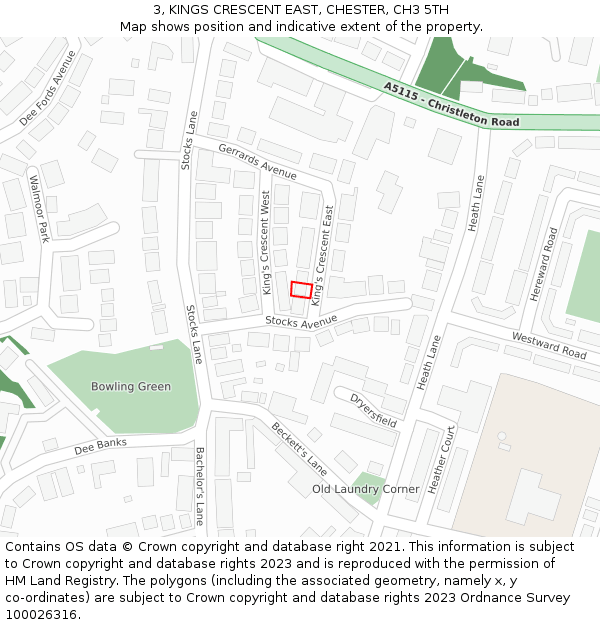 3, KINGS CRESCENT EAST, CHESTER, CH3 5TH: Location map and indicative extent of plot