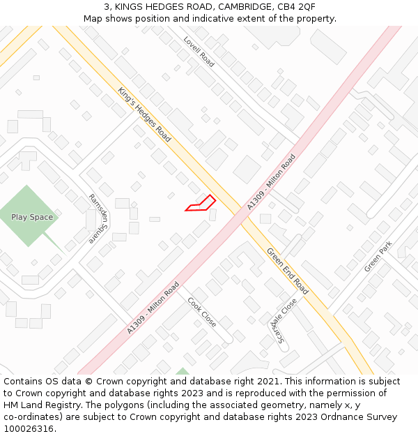 3, KINGS HEDGES ROAD, CAMBRIDGE, CB4 2QF: Location map and indicative extent of plot