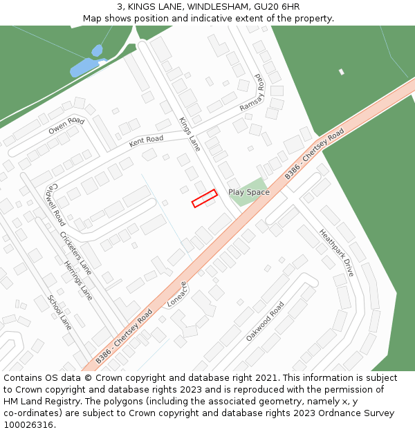3, KINGS LANE, WINDLESHAM, GU20 6HR: Location map and indicative extent of plot