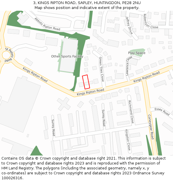 3, KINGS RIPTON ROAD, SAPLEY, HUNTINGDON, PE28 2NU: Location map and indicative extent of plot
