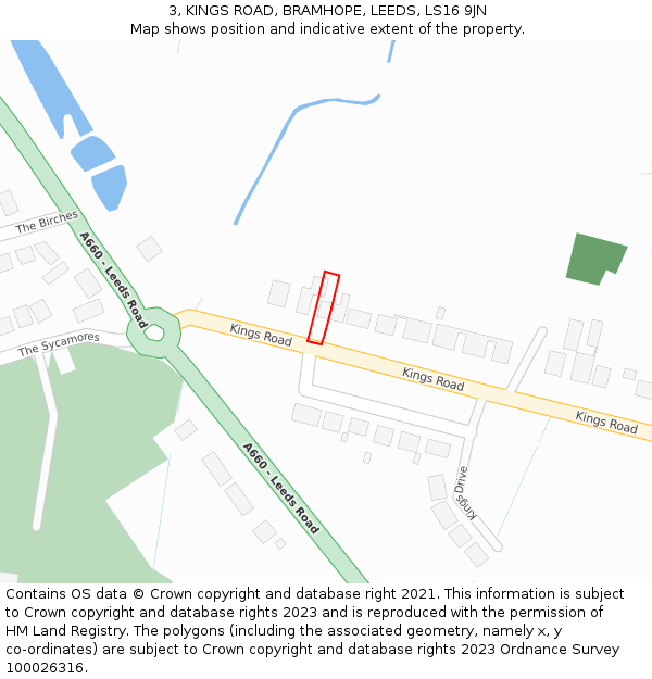 3, KINGS ROAD, BRAMHOPE, LEEDS, LS16 9JN: Location map and indicative extent of plot