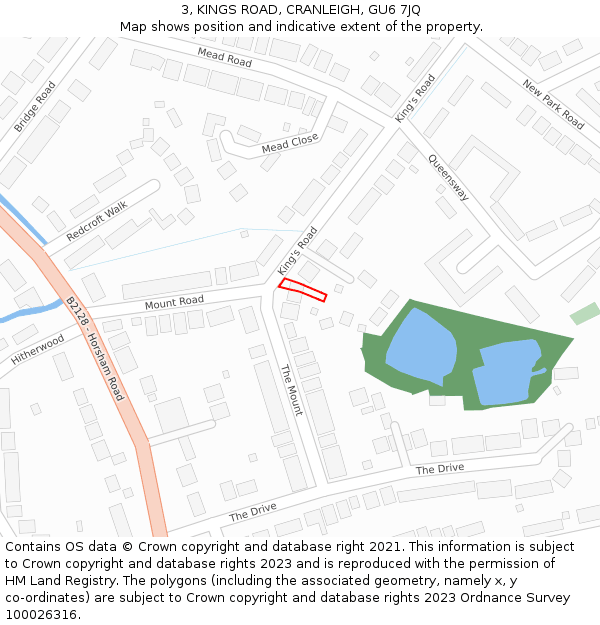 3, KINGS ROAD, CRANLEIGH, GU6 7JQ: Location map and indicative extent of plot