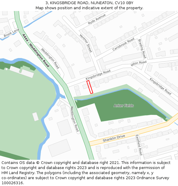 3, KINGSBRIDGE ROAD, NUNEATON, CV10 0BY: Location map and indicative extent of plot