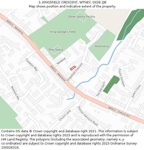 3, KINGSFIELD CRESCENT, WITNEY, OX28 2JB: Location map and indicative extent of plot