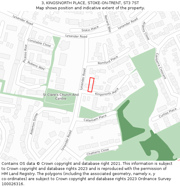 3, KINGSNORTH PLACE, STOKE-ON-TRENT, ST3 7ST: Location map and indicative extent of plot