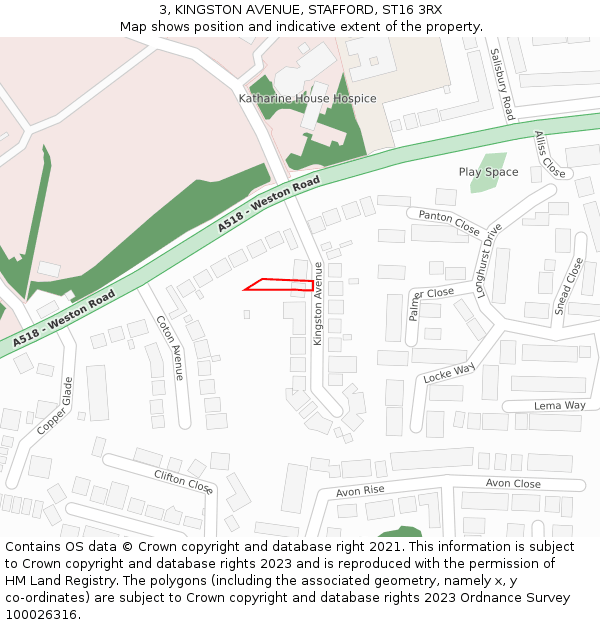 3, KINGSTON AVENUE, STAFFORD, ST16 3RX: Location map and indicative extent of plot