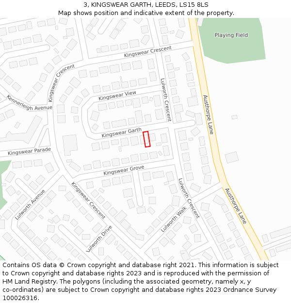 3, KINGSWEAR GARTH, LEEDS, LS15 8LS: Location map and indicative extent of plot