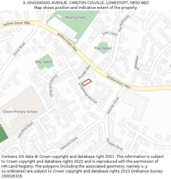 3, KINGSWOOD AVENUE, CARLTON COLVILLE, LOWESTOFT, NR33 8BZ: Location map and indicative extent of plot