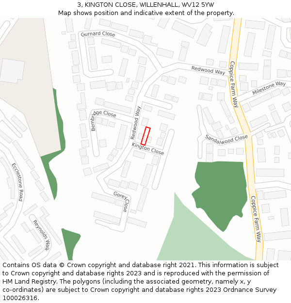 3, KINGTON CLOSE, WILLENHALL, WV12 5YW: Location map and indicative extent of plot
