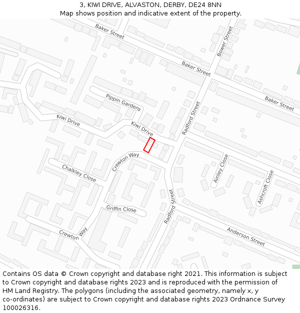 3, KIWI DRIVE, ALVASTON, DERBY, DE24 8NN: Location map and indicative extent of plot