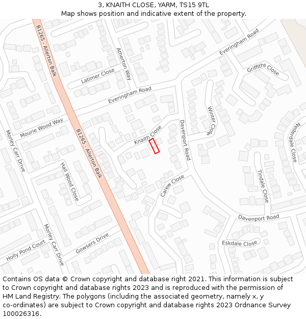 3, KNAITH CLOSE, YARM, TS15 9TL: Location map and indicative extent of plot