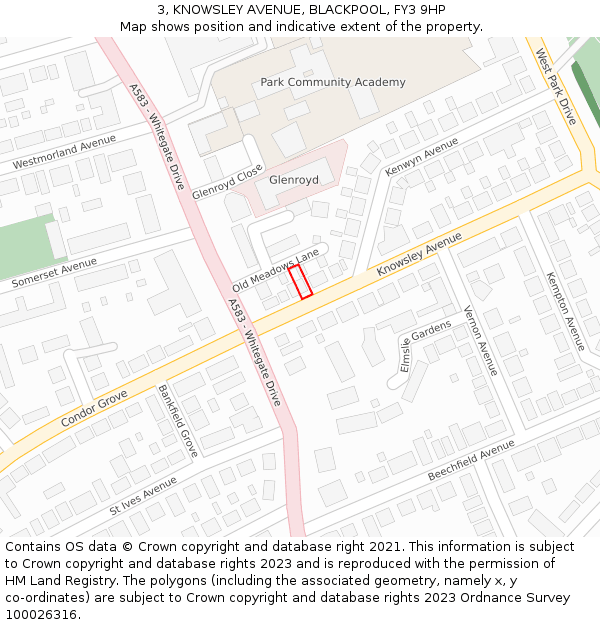 3, KNOWSLEY AVENUE, BLACKPOOL, FY3 9HP: Location map and indicative extent of plot