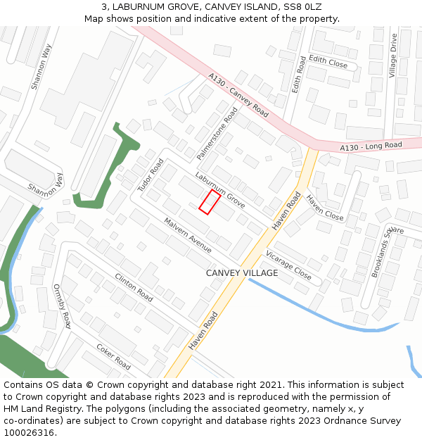 3, LABURNUM GROVE, CANVEY ISLAND, SS8 0LZ: Location map and indicative extent of plot