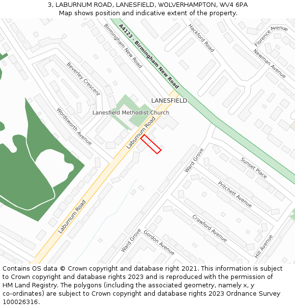 3, LABURNUM ROAD, LANESFIELD, WOLVERHAMPTON, WV4 6PA: Location map and indicative extent of plot