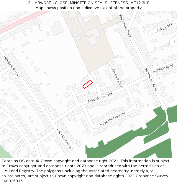 3, LABWORTH CLOSE, MINSTER ON SEA, SHEERNESS, ME12 3HP: Location map and indicative extent of plot