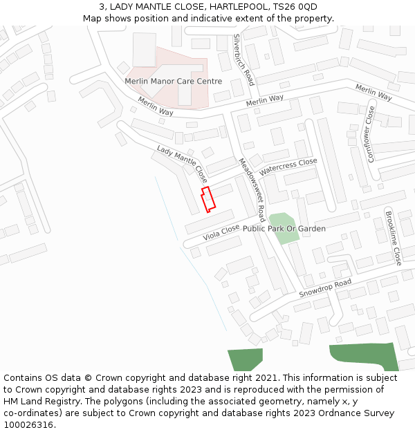 3, LADY MANTLE CLOSE, HARTLEPOOL, TS26 0QD: Location map and indicative extent of plot