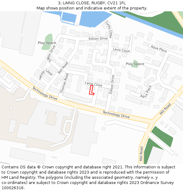 3, LAING CLOSE, RUGBY, CV21 1FL: Location map and indicative extent of plot
