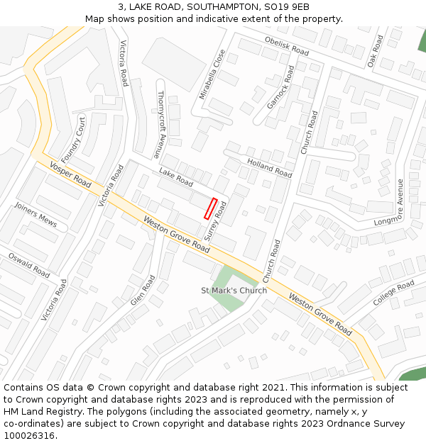 3, LAKE ROAD, SOUTHAMPTON, SO19 9EB: Location map and indicative extent of plot