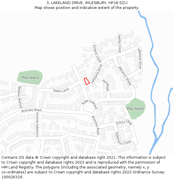 3, LAKELAND DRIVE, AYLESBURY, HP18 0ZU: Location map and indicative extent of plot